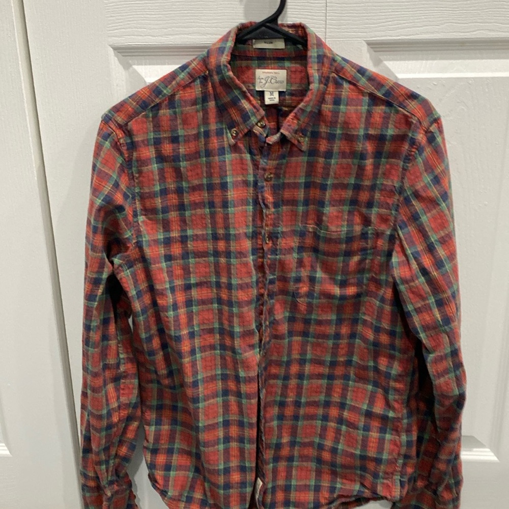 J. Crew Red and Green Plaid Button-Down Shirt Brushed Twill